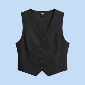 Express Womens Black Linen Blend Button Front Tailored Vest Size Large NWT